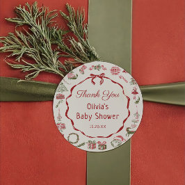 Red Bow Christmas Baby Shower Sticker