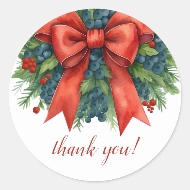 Red Bow Christmas Baby Shower Thank You Runder Aufkleber (Vorderseite)