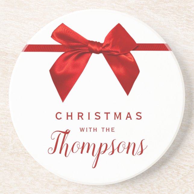Red Bow Christmas Ceramic  Getränkeuntersetzer (Vorne)