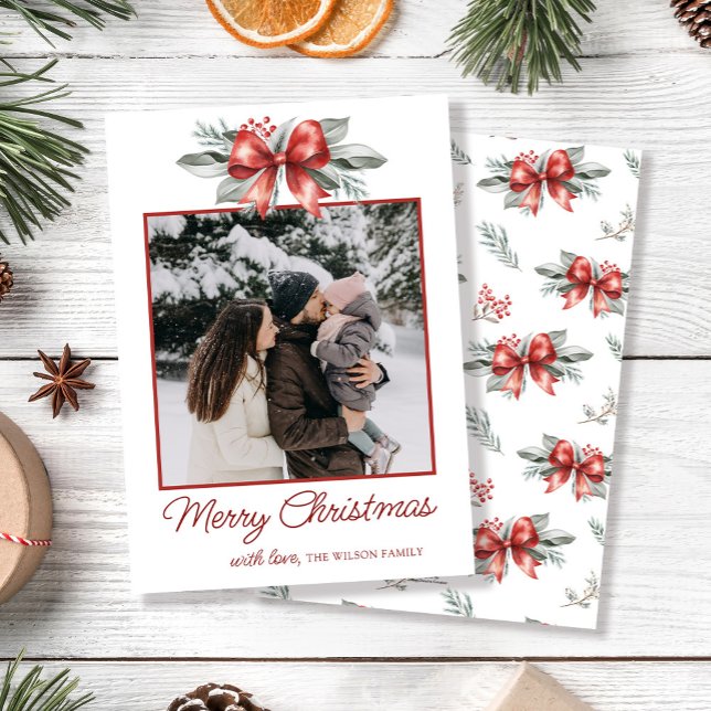 Red Bow Christmas Foto Feiertagskarte (Von Creator hochgeladen)