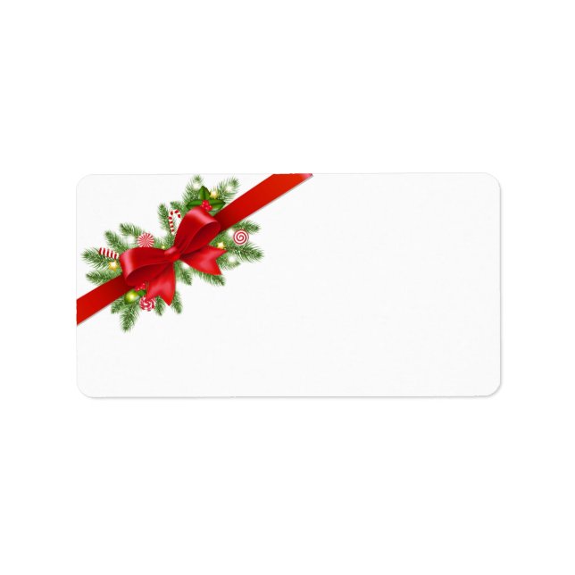 Red Bow Christmas Mailadresse Labels Adressaufkleber (Vorne)
