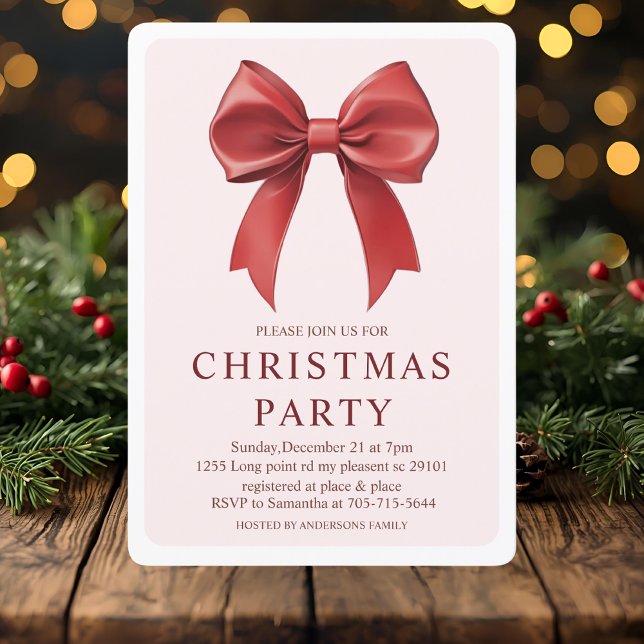Red Bow Christmas Party | Elegant Festive Einladung (Von Creator hochgeladen)