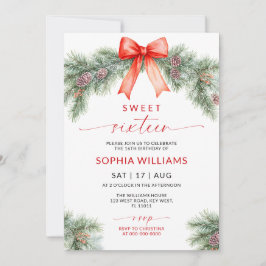 Red Bow Christmas Sweet 16 Birthday Invitation Einladung