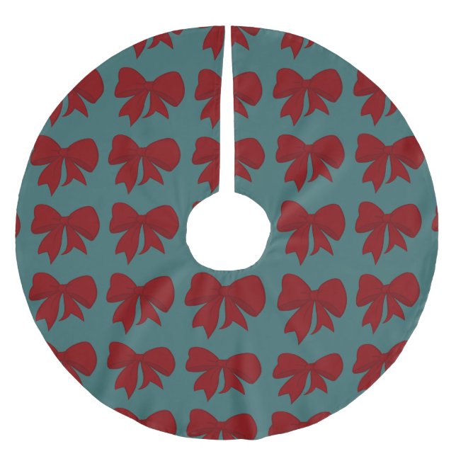 Red Bow Christmas Tree Skirt Polyester Weihnachtsbaumdecke (Vorderseite)