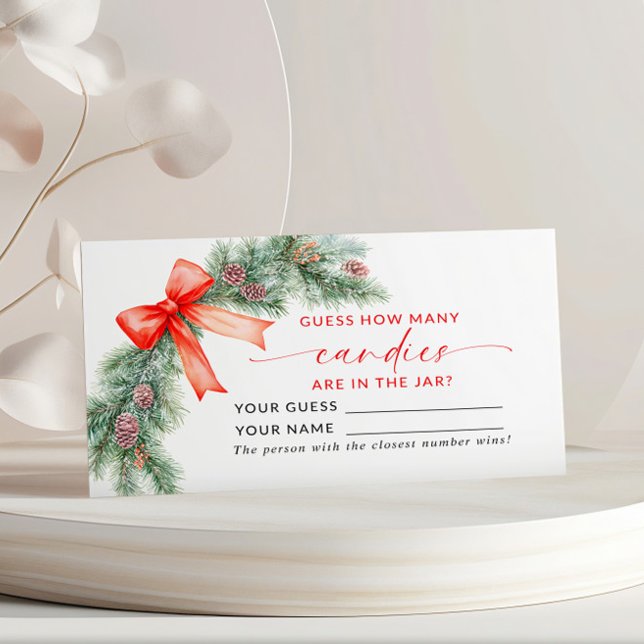 Red Bow Christmas Wie viele Candies Game Card Platzkarte (Von Creator hochgeladen)