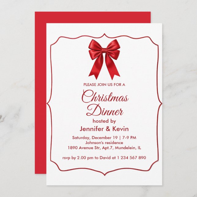 Red Bow Classic Traditionelles Weihnachtsessen Feiertagskarte (Vorne/Hinten)