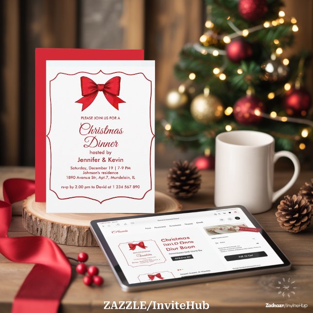 Red Bow Classic Traditionelles Weihnachtsessen Feiertagskarte (Von Creator hochgeladen)