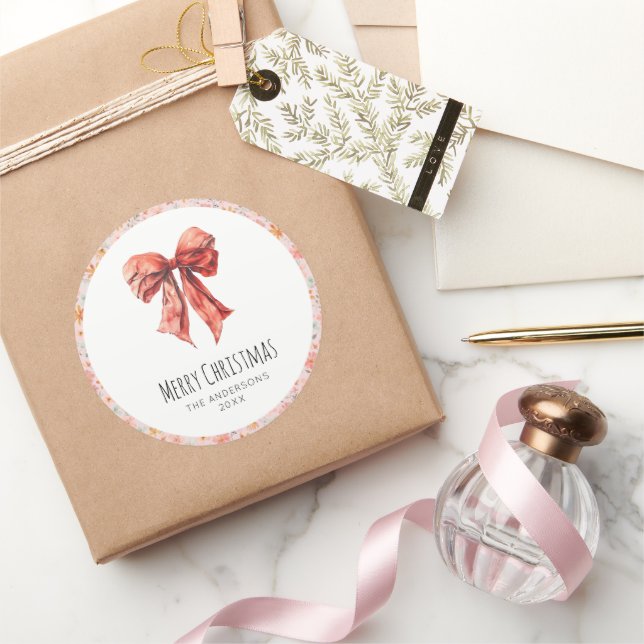 Red Bow Coquette Elegante Runder Aufkleber (Schenken)