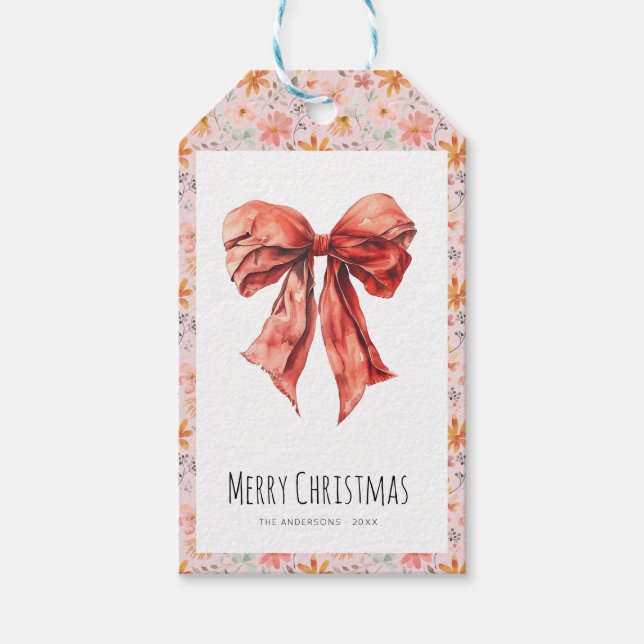 Red Bow Coquette Minimalistisch Weihnachten Geschenkanhänger (Vorderseite)