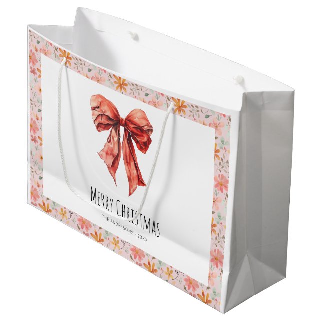 Red Bow Coquette Minimalistisch Weihnachten Große Geschenktüte (Vorderseite Schrägansicht)