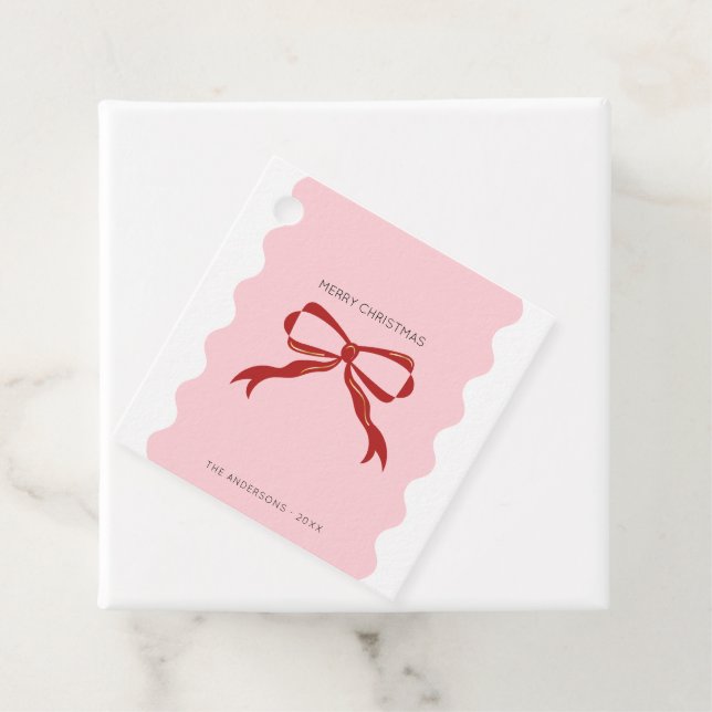 Red Bow Coquette Squiggly Borders Christmas Geschenkanhänger (Beispiel)