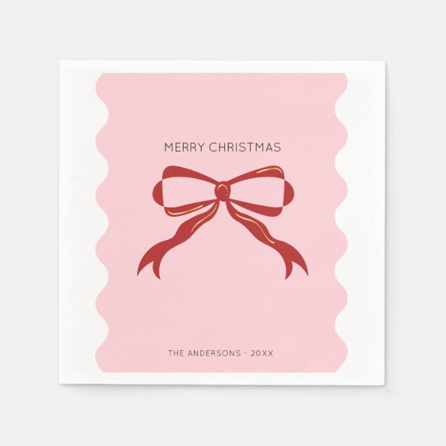 Red Bow Coquette Squiggly Borders Christmas Serviette (Vorderseite)