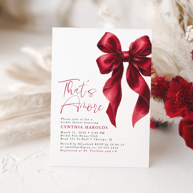 Red Bow, das ist eine weitere Bridal Dusche Einlad Einladung (That's Amore Red Bow Bridal Shower Invitation)