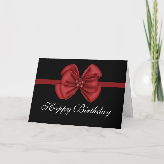 Red Bow Design auf Black Happy Birthday Card Karte (Vorderseite)