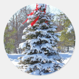 Red Bow Evergreen Runder Aufkleber