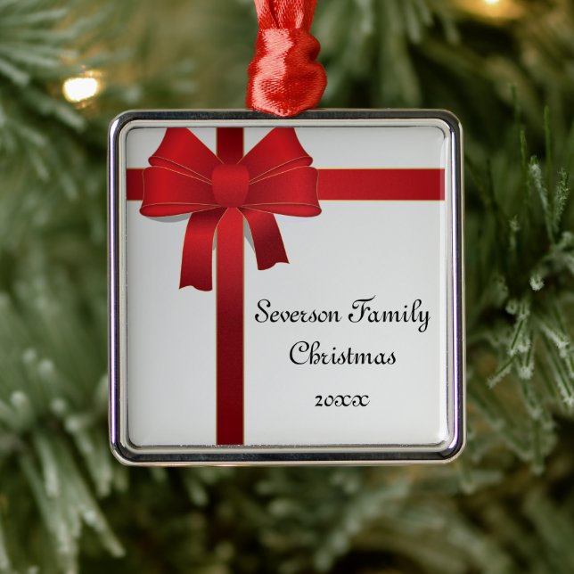 Red Bow Familie Weihnachten Silbernes Ornament (Baum)