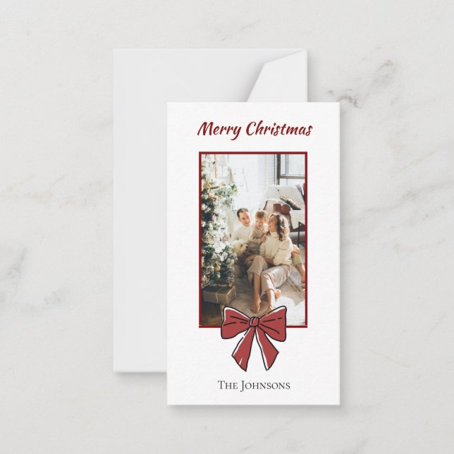 Red Bow Frohe Weihnachten Personalisierte Note Car Mitteilungskarte (Vorderseite)
