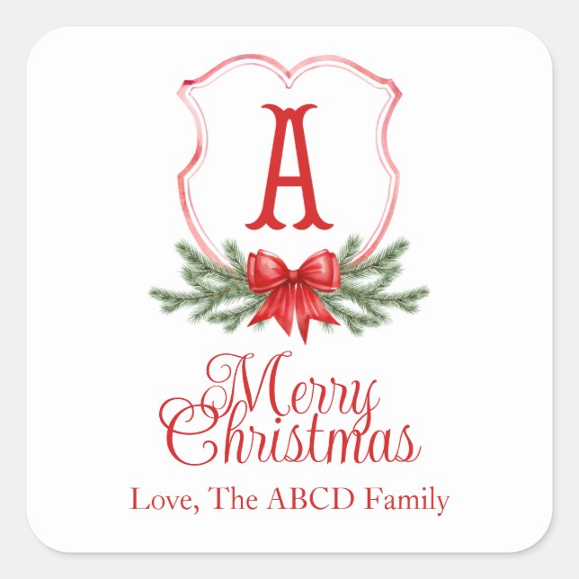 Red Bow Frohe Weihnachts-Wappen Sticker Geschenk-T (Vorderseite)