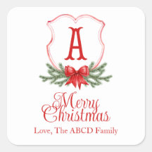 Red Bow Frohe Weihnachts-Wappen Sticker Geschenk-T