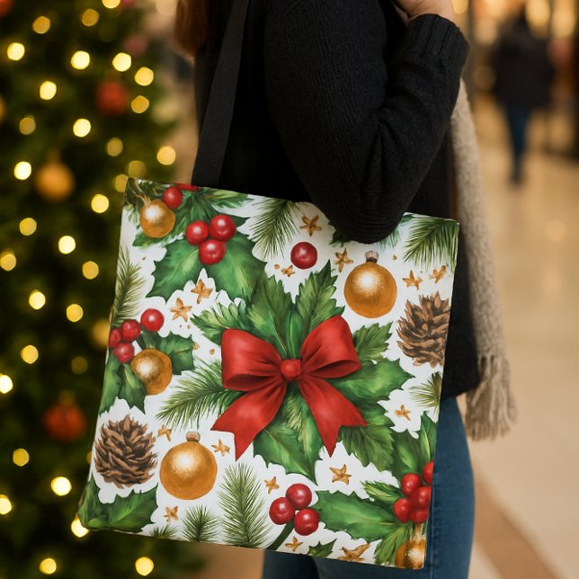 Red Bow Gold Ornaments Weihnachten Tasche (Von Creator hochgeladen)