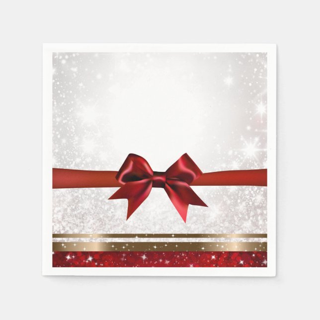 Red Bow & Gold White Sparkone Serviette (Vorderseite)