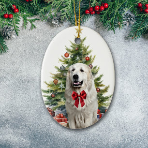 Red Bow Great Pyrenäen Dog Weihnachten Keramik Ornament