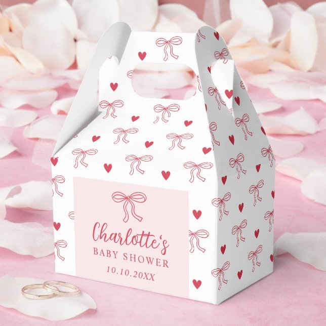 Red Bow Hearts Valentines Baby Shower Geschenkschachtel (Hochzeit)