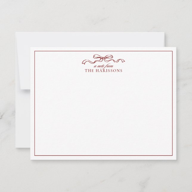 Red Bow Holiday Border Note Card Einladung (Vorderseite)