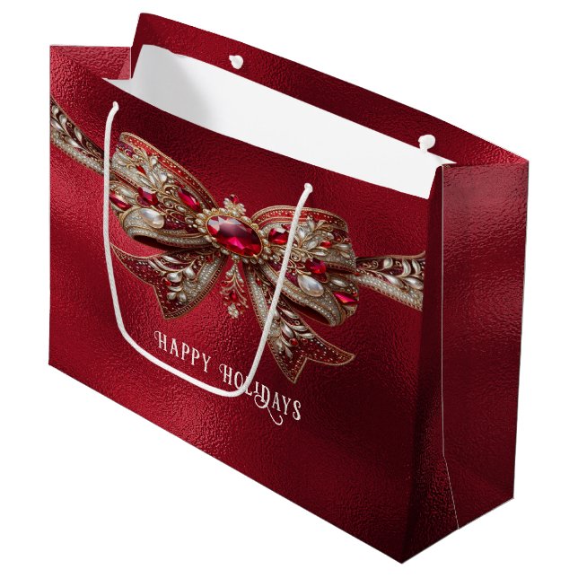 Red Bow Holiday Geschenktasche Große Geschenktüte (Vorderseite Schrägansicht)