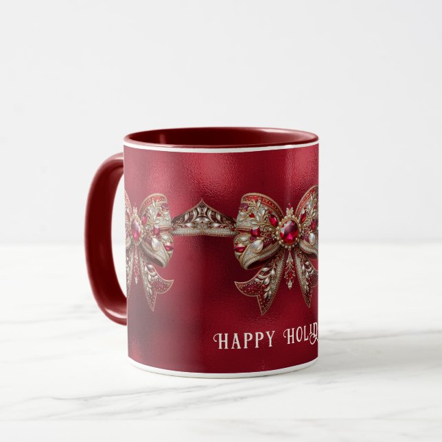 Red Bow Holiday Tasse (Vorderseite Links)