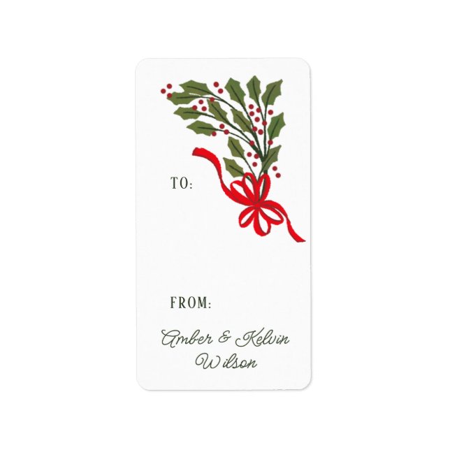 Red Bow Holly Garland Holiday Geschenksiegel Adressaufkleber (Vorne)