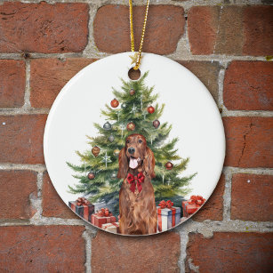 Red Bow Irish Setter Dog Weihnachten Keramik Ornament