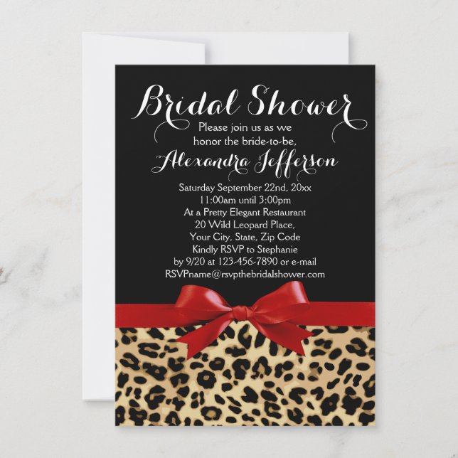 Red Bow Leopard Print Bridal Dusche Einladung (Vorderseite)