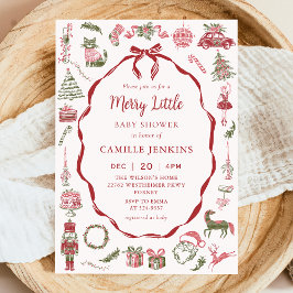 Red Bow Merry Little Baby Shower Invitation