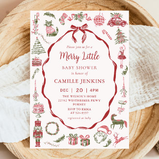 Red Bow Merry Little Baby Shower Invitation Einladung