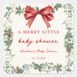 Red Bow Merry Little Christmas Baby Shower Quadratischer Aufkleber