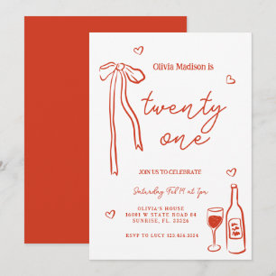 Red Bow Minimalistisch 21. Geburtstag Party Einladung