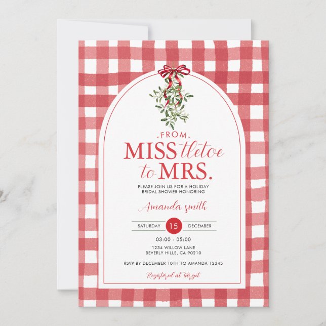 Red Bow Miss sagte zu Frau Brautparty Holiday Einladung (Vorderseite)