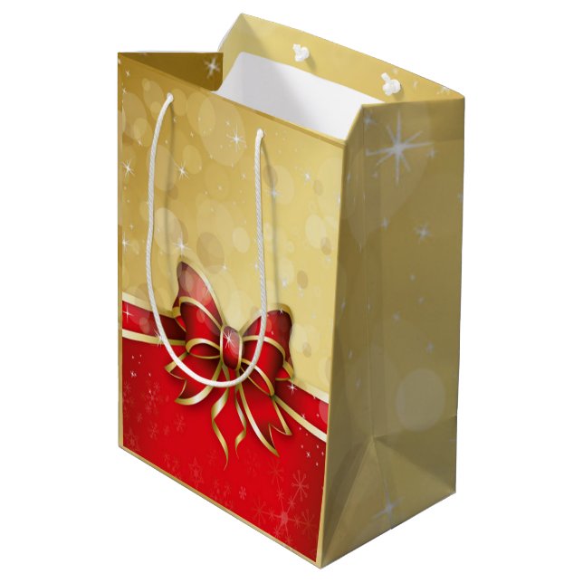 Red Bow mit Gold Background Mittlere Geschenktüte (Rückseite Schrägansicht)