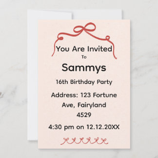 Red Bow Party Invitation | Elegant Ribbon Bow  Einladung