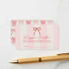 Red Bow & Pink Stripes Baby Diaper Raffle Ticket Begleitkarte