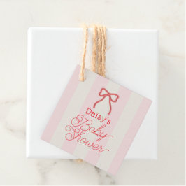 Red Bow & Pink Stripes Baby Shower Geschenkanhänger