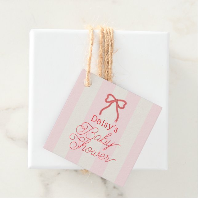 Red Bow & Pink Stripes Baby Shower Geschenkanhänger (Beispiel)