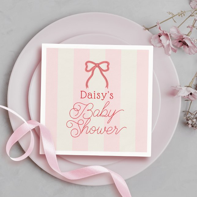 Red Bow & Pink Stripes Baby Shower Serviette (Von Creator hochgeladen)
