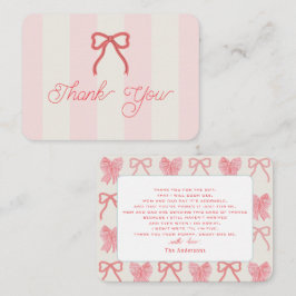 Red Bow & Pink Stripes Baby Shower Thank You Mitteilungskarte