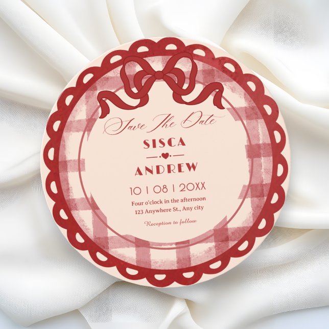Red bow plaid wedding save the date (Von Creator hochgeladen)