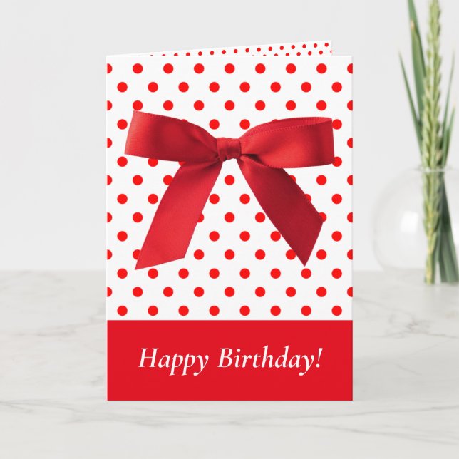 Red Bow Polka Dots Happy Birthday Festive Girly Karte (Vorderseite)