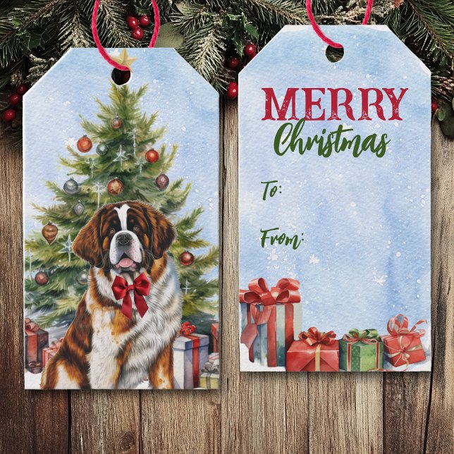Red Bow Saint Bernard Dog Weihnachtsbaum Geschenkanhänger (Von Creator hochgeladen)