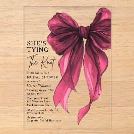 Red Bow She's Tying The Knot Bridal Shower Acryleinladungen