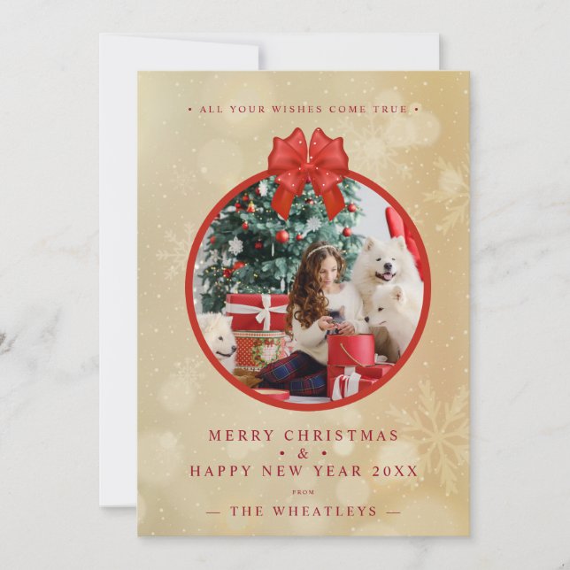 Red Bow Snowflakes Christmas Round Family Photo (Vorderseite)